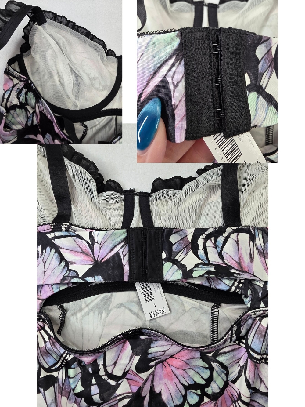 NWT Torrid 1 Satin Ruffle Bodysuit Butterfly Print Pink Black Underwire 3387-c - Picture 14 of 15